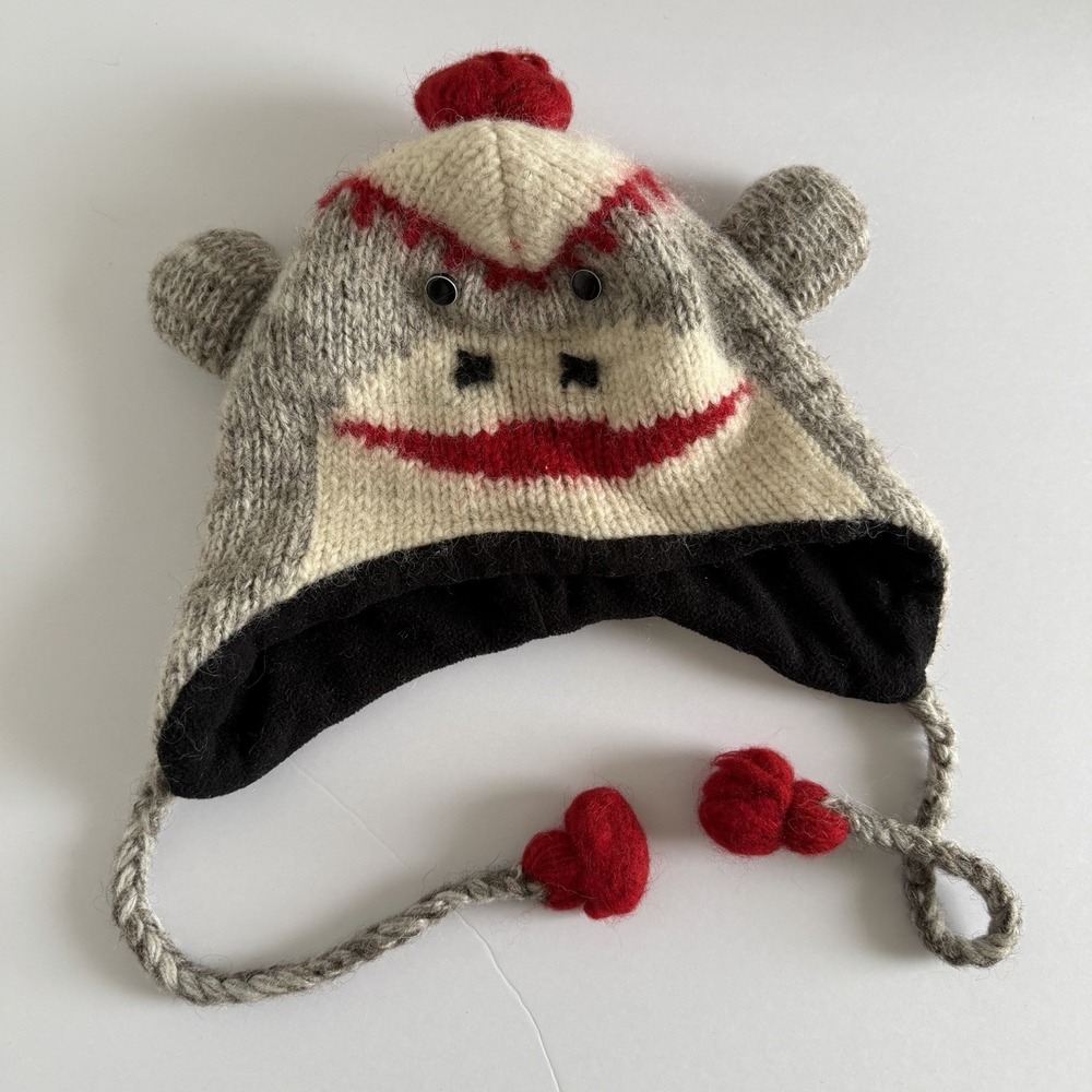 Sock Monkey Wool Knit Winter Beanie Fleece Lined‎ Hat Nepal